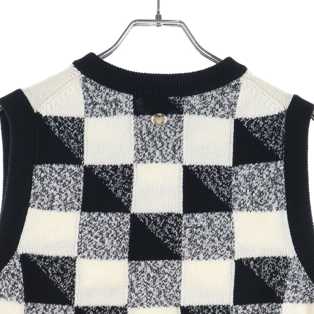 CHANEL(シャネル) ココボタン カシミヤ ニットベスト ブラック/ホワイト P73215K10523 レディース