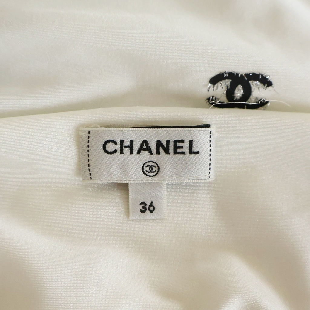 CHANEL(シャネル) 21AW ココマーク総柄 スクエアネック 長袖シャツ ホワイト P71674V14570 レディース
