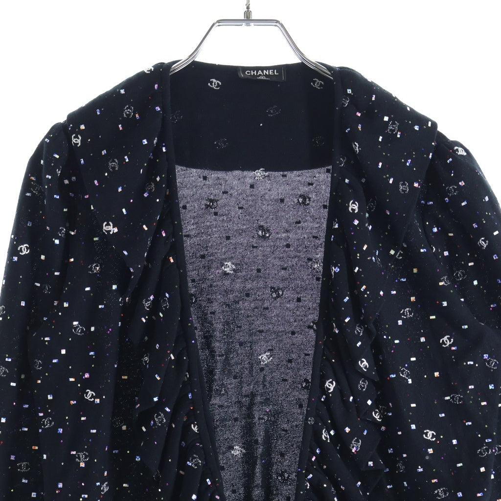 CHANEL(シャネル) ココマーク スパンコール装飾 フリースカーディガン ブラック P64287K60207