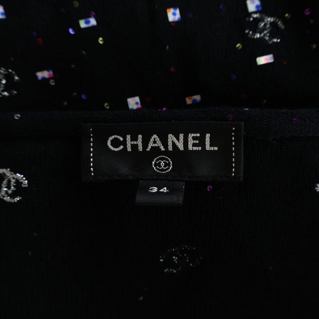 CHANEL(シャネル) ココマーク スパンコール装飾 フリースカーディガン ブラック P64287K60207