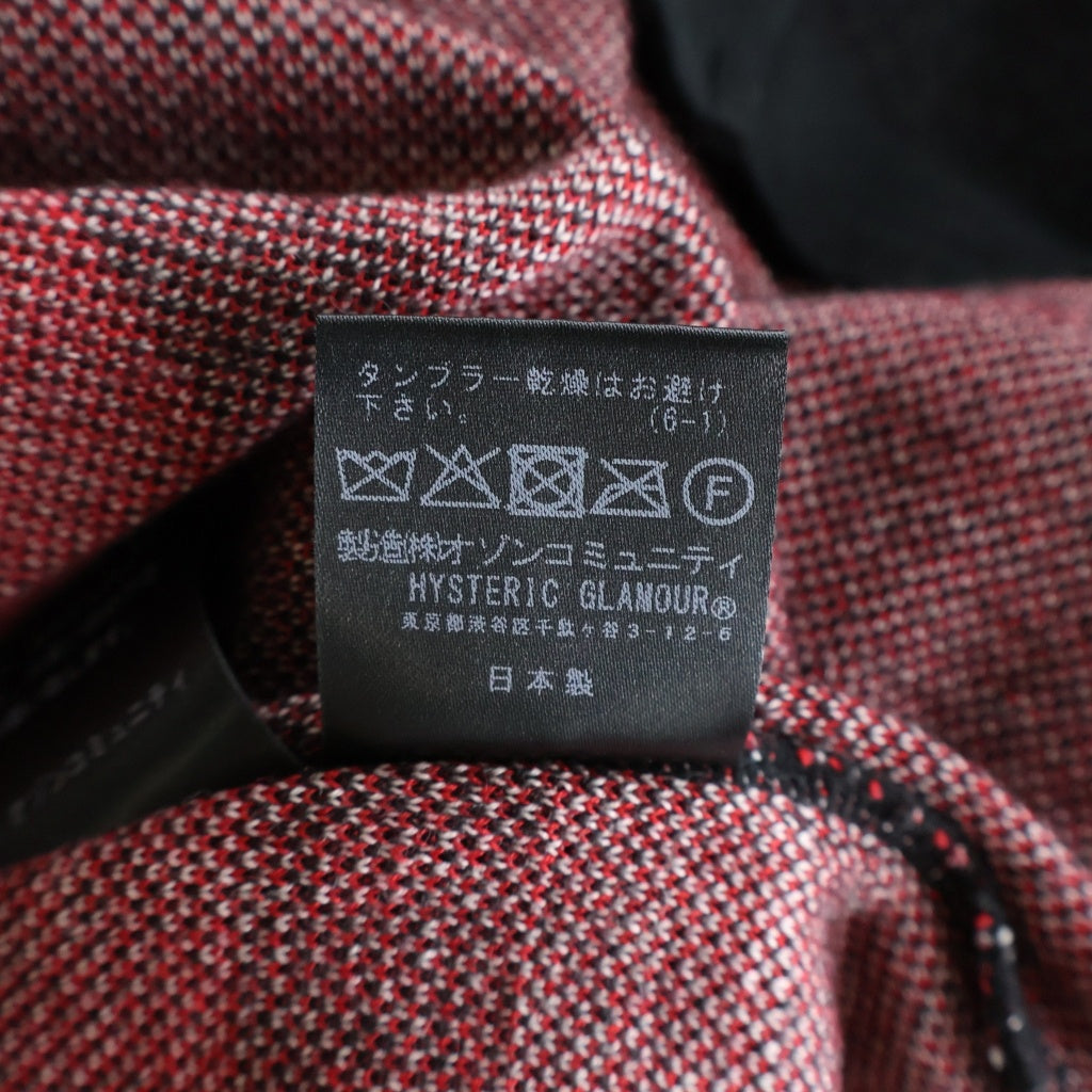 HYSTERIC GLAMOUR(ヒステリックグラマー) フロントロゴ刺繍 クルーネックニットセーター ブラック/レッド 01253NS03