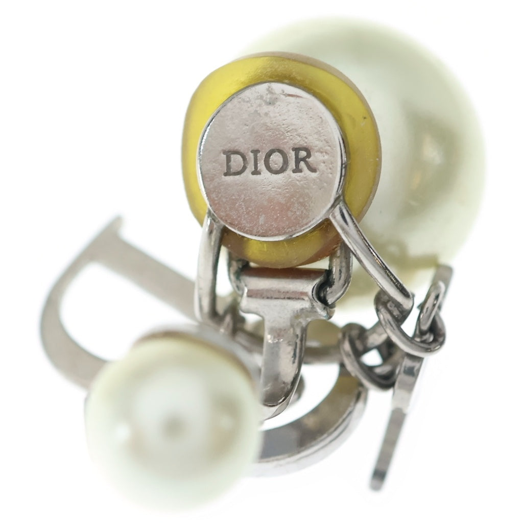 Christian Dior(クリスチャンディオール) Diorロゴラインストーン イヤリング フェイクパール付き シルバー