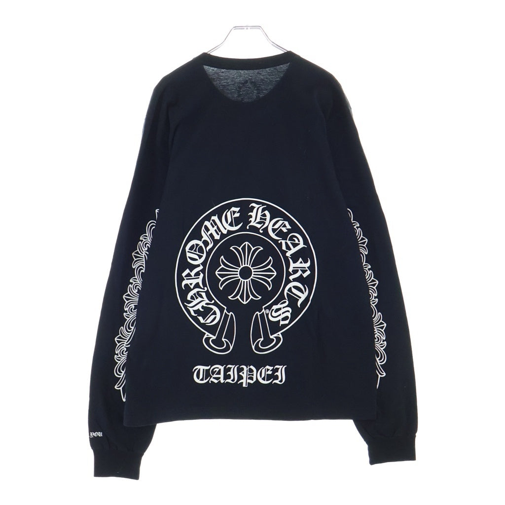 CHROME HEARTS(クロムハーツ) TAIPEI LIMITED FLRL CROSS BACK HOSESHOE 台北限定 袖フローラル バックホースシュープリント クルーネック長袖カットソーTシャツ ブラック