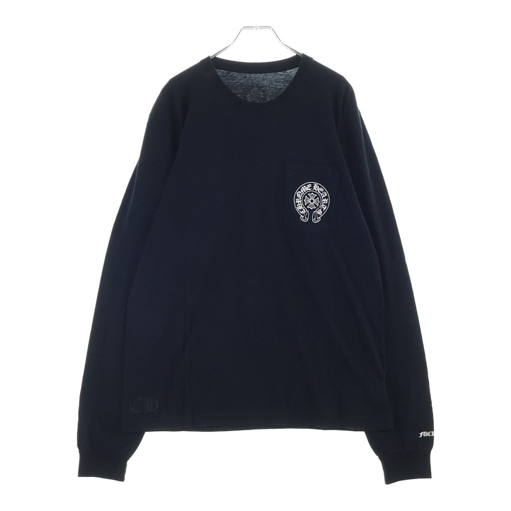 CHROME HEARTS(クロムハーツ) TAIPEI LIMITED FLRL CROSS BACK HOSESHOE 台北限定 袖フローラル バックホースシュープリント クルーネック長袖カットソーTシャツ ブラック