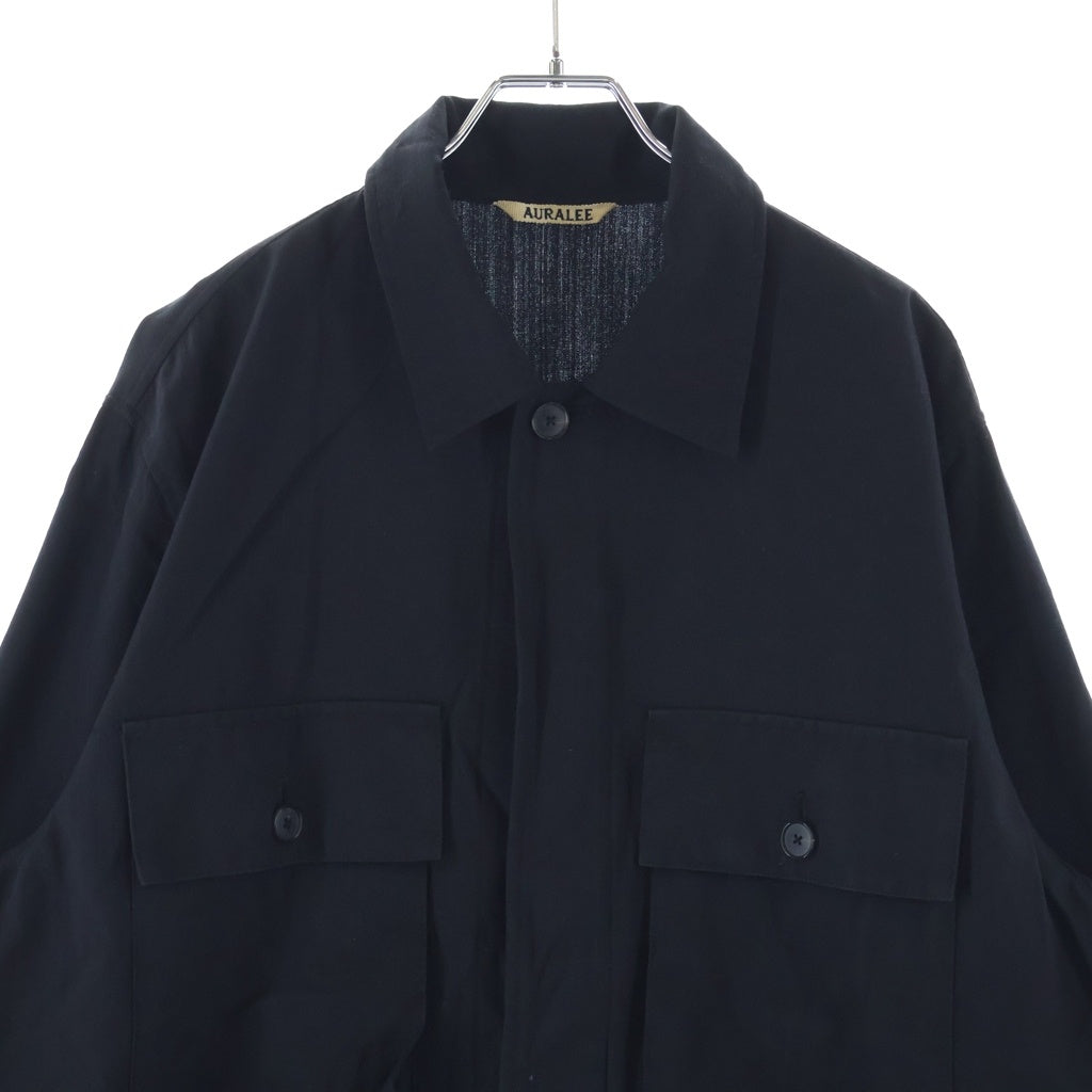 AURALEE(オーラリー) WOOL HERRINGBONE OVER SHIRT ウール ヘリンボーン オーバー 長袖シャツ ブラック A25SB01CH
