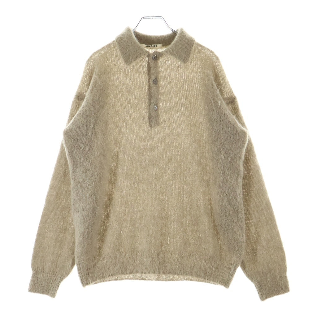 AURALEE(オーラリー) 24AW BRUSHED SUPER KID MOHAIR KNIT POLO ブラッシュドスーパーキッドモヘア ニットポロシャツ ベージュ A24AP02KM