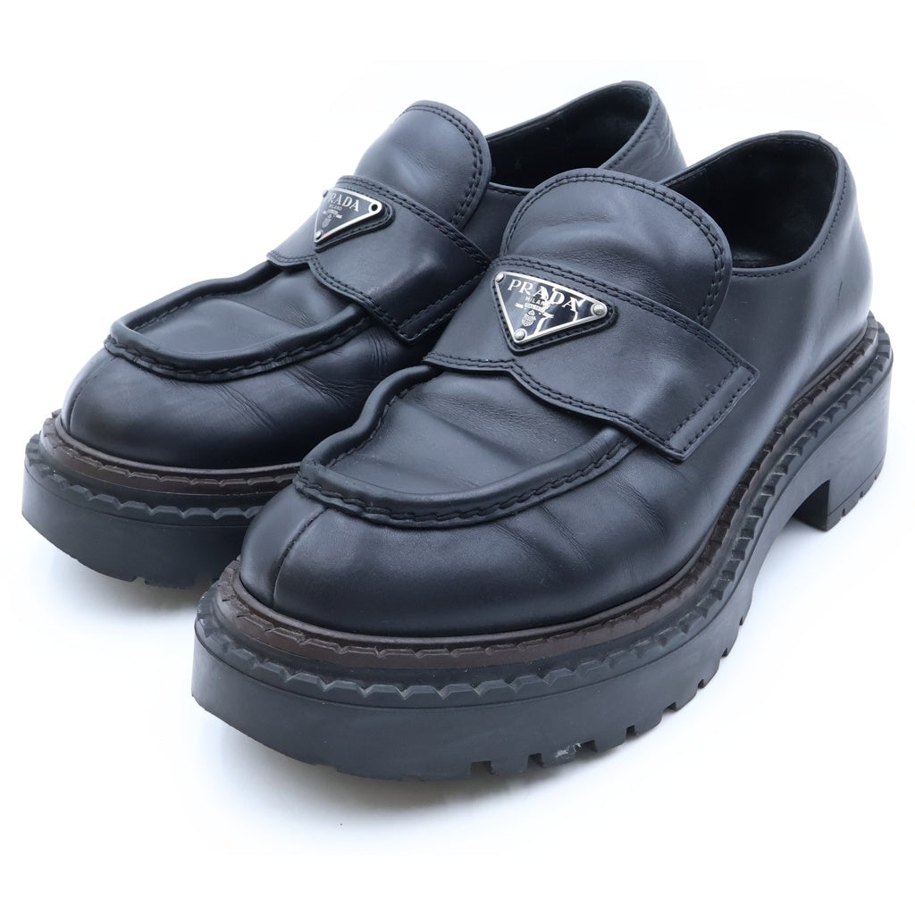 PRADA(プラダ) TRIANGLE LOGO LEATHER LOAFERS トライアングルロゴ チョコレートブラッシュ レザー ローファー ブラック 2DE148