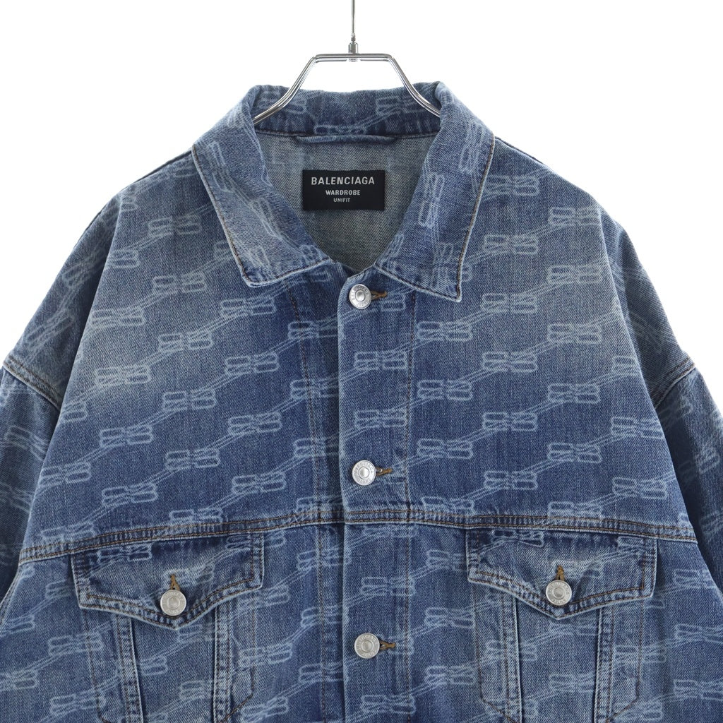 BALENCIAGA(バレンシアガ) 22AW BBロゴ総柄 ボタンアップ デニムジャケット インディゴ 675208 TMW38