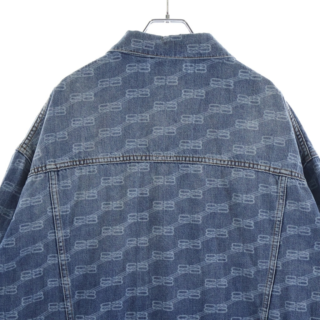 BALENCIAGA(バレンシアガ) 22AW BBロゴ総柄 ボタンアップ デニムジャケット インディゴ 675208 TMW38
