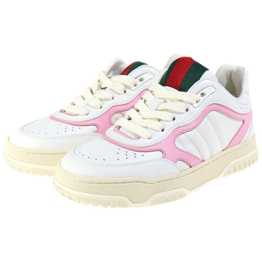 GUCCI(グッチ) RE-WEB リウェブ レザーローカットスニーカー レディース ホワイト/ピンク 785728