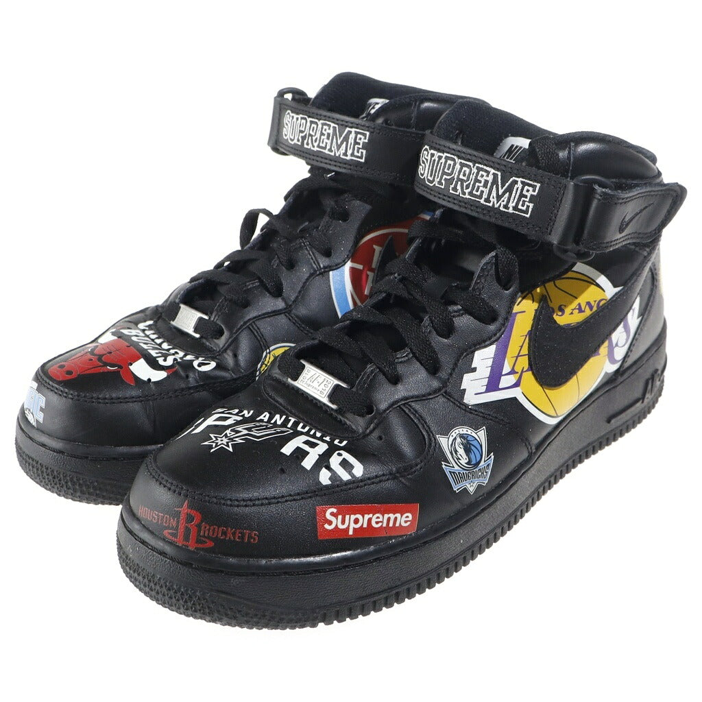 NIKE(ナイキ) ×SUPREME ×NBA AIR FORCE 1 MID シュプリーム エヌビーエー エアフォース1 07 レザーミッドカットスニーカー ブラック US9.5/27.5cm AQ8017-001