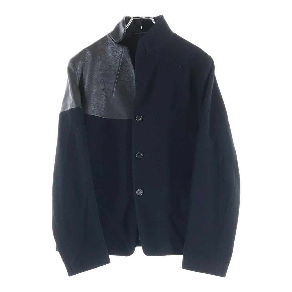 Yohji Yamamoto FEMME(ヨウジヤマモトファム) 02AW レザー切り替え ウールジャケット レディース ブラック FM-J01-800
