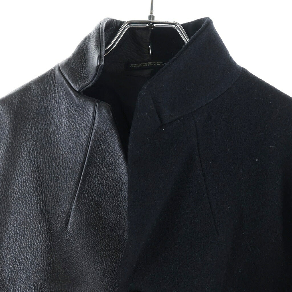 Yohji Yamamoto FEMME(ヨウジヤマモトファム) 02AW レザー切り替え ウールジャケット レディース ブラック FM-J01-800
