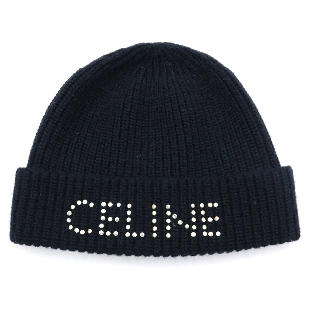CELINE(セリーヌ) スタッズロゴ ビーニー ニット帽 ブラック 2A42W536Q