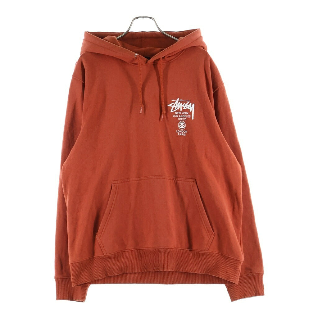 STUSSY(ステューシー) World Tour Hoodie ワールドツアー 両面プリント プルオーバーフーディー パーカー レッド