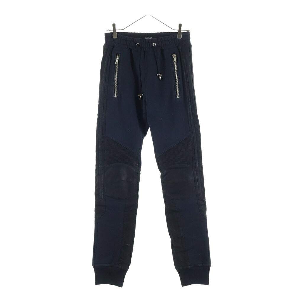 BALMAIN(バルマン) スウェットバイカーパンツ レザー切り替えジョガーパンツ ブラック S6HJ510D143C