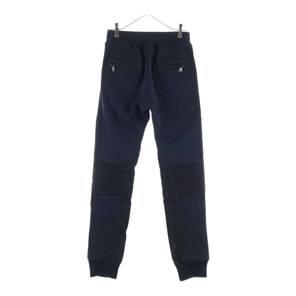 BALMAIN(バルマン) スウェットバイカーパンツ レザー切り替えジョガーパンツ ブラック S6HJ510D143C