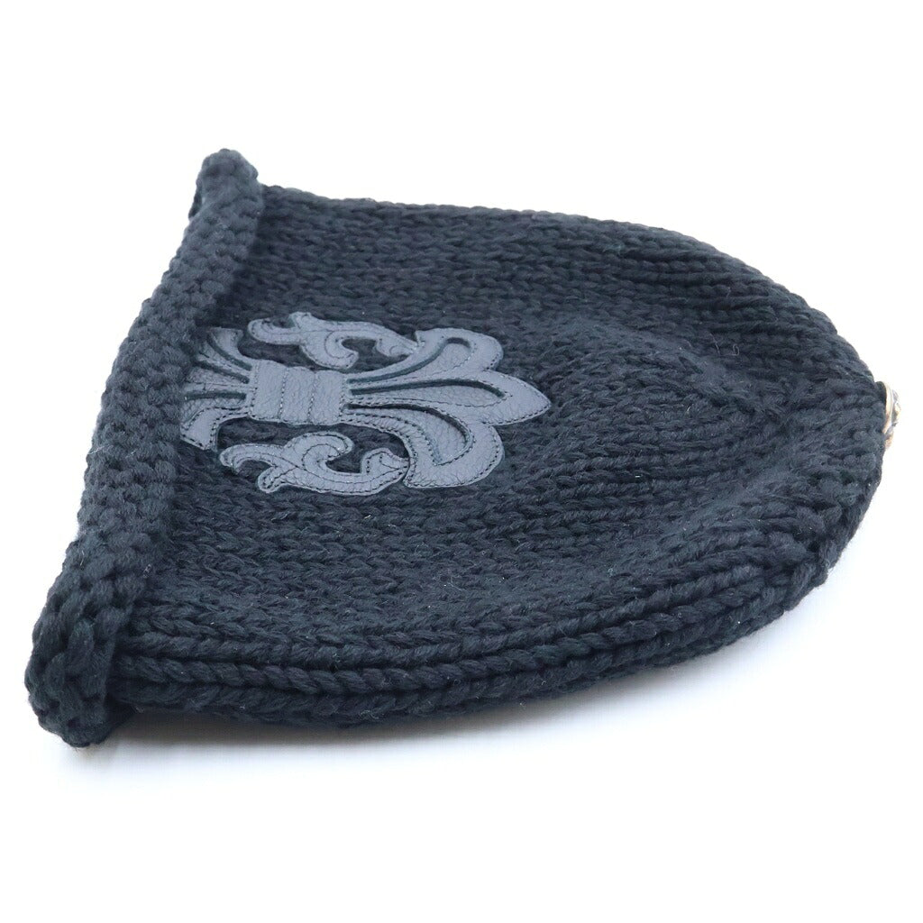 CHROME HEARTS(クロムハーツ) BS FLARE LEATHER PATCH BSフレア レザーパッチ付き クロスボール ビーニー ニット帽 ブラック