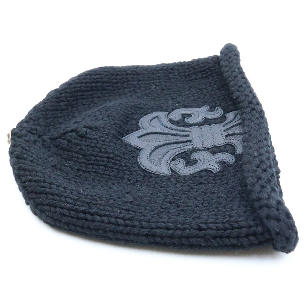 CHROME HEARTS(クロムハーツ) BS FLARE LEATHER PATCH BSフレア レザーパッチ付き クロスボール ビーニー ニット帽 ブラック