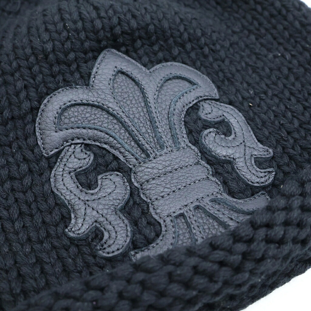 CHROME HEARTS(クロムハーツ) BS FLARE LEATHER PATCH BSフレア レザーパッチ付き クロスボール ビーニー ニット帽 ブラック