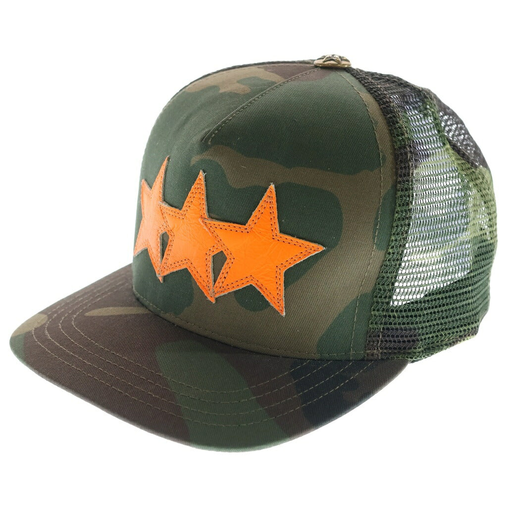 CHROME HEARTS(クロムハーツ) 3STAR TRUCKER CAP スターレザーパッチ スターボール付き カモフラ メッシュ トラッカーキャップ カーキ