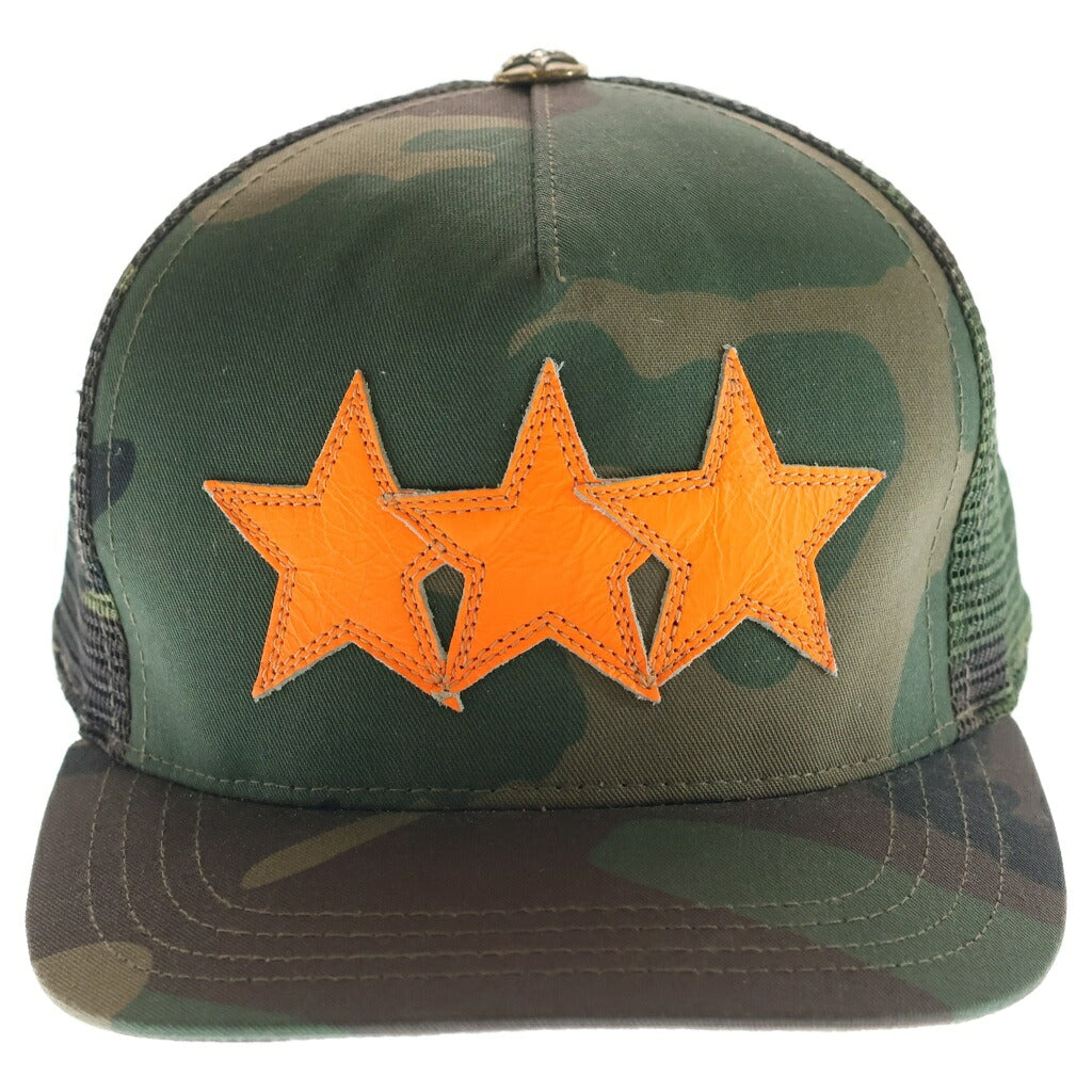 CHROME HEARTS(クロムハーツ) 3STAR TRUCKER CAP スターレザーパッチ スターボール付き カモフラ メッシュ トラッカーキャップ カーキ