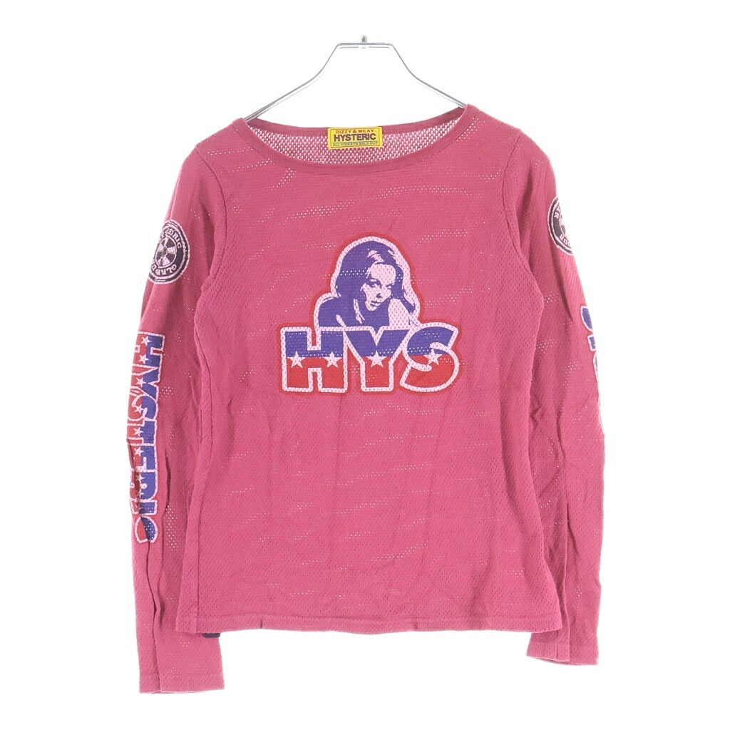 HYSTERIC GLAMOUR(ヒステリックグラマー) フロントヒスガールプリント クルーネック長袖カットソーTシャツ レッド レディース 01251CL04