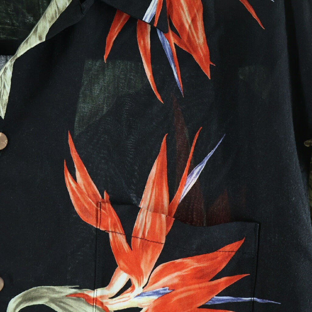 WACKO MARIA(ワコマリア) BIRD OF PARADISE 極楽鳥花 ハワイアンアロハ半袖シャツ ブラック/レッド