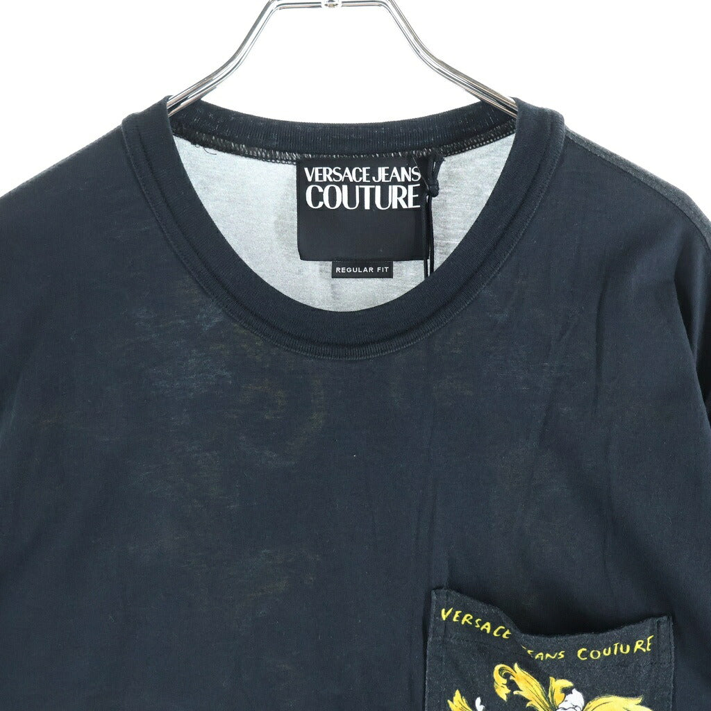 VERSACE JEANS COUTURE(ヴェルサーチジーンズクチュール) 両面プリント クルーネックTシャツ カットソー ブラック 78GAH6RB