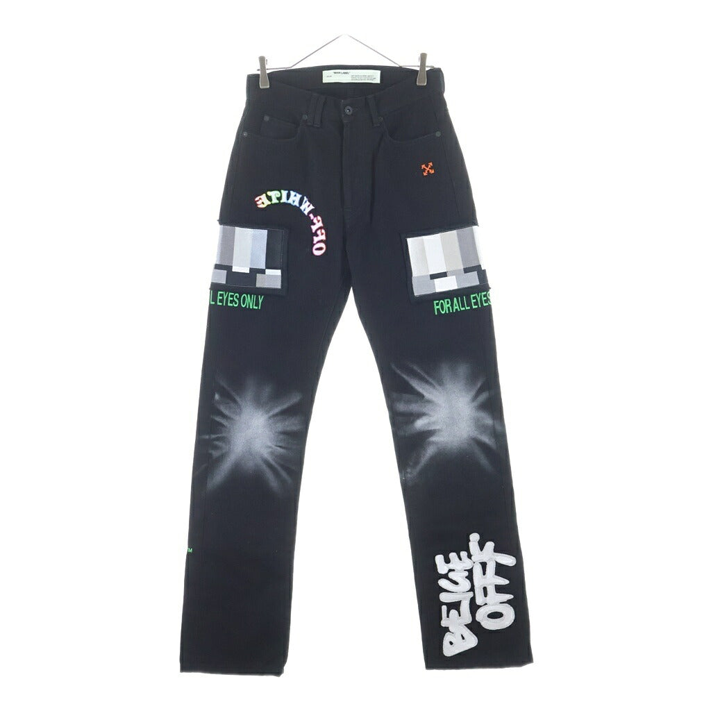 OFF-WHITE(オフホワイト) 19AW ×EV BRAVADO RELAXED JEANS エブブラバド ロゴエンブロイダリー リラックスデニムパンツ ブラック OMYA039F19E54046