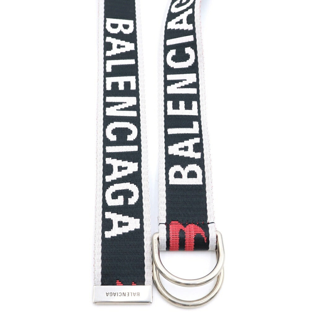 BALENCIAGA(バレンシアガ) 24SS ロゴエンブロイダリー Dリングスライダーベルト ブラック/ホワイト 703137