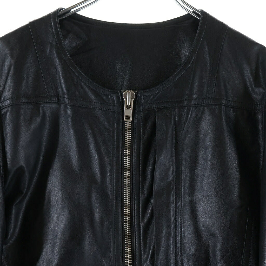 Rick Owens(リックオウエンス) 14SS VICIOUS期 ラムレザーノーカラーシングルライダースジャケット ブラック RU14S1767-LGI