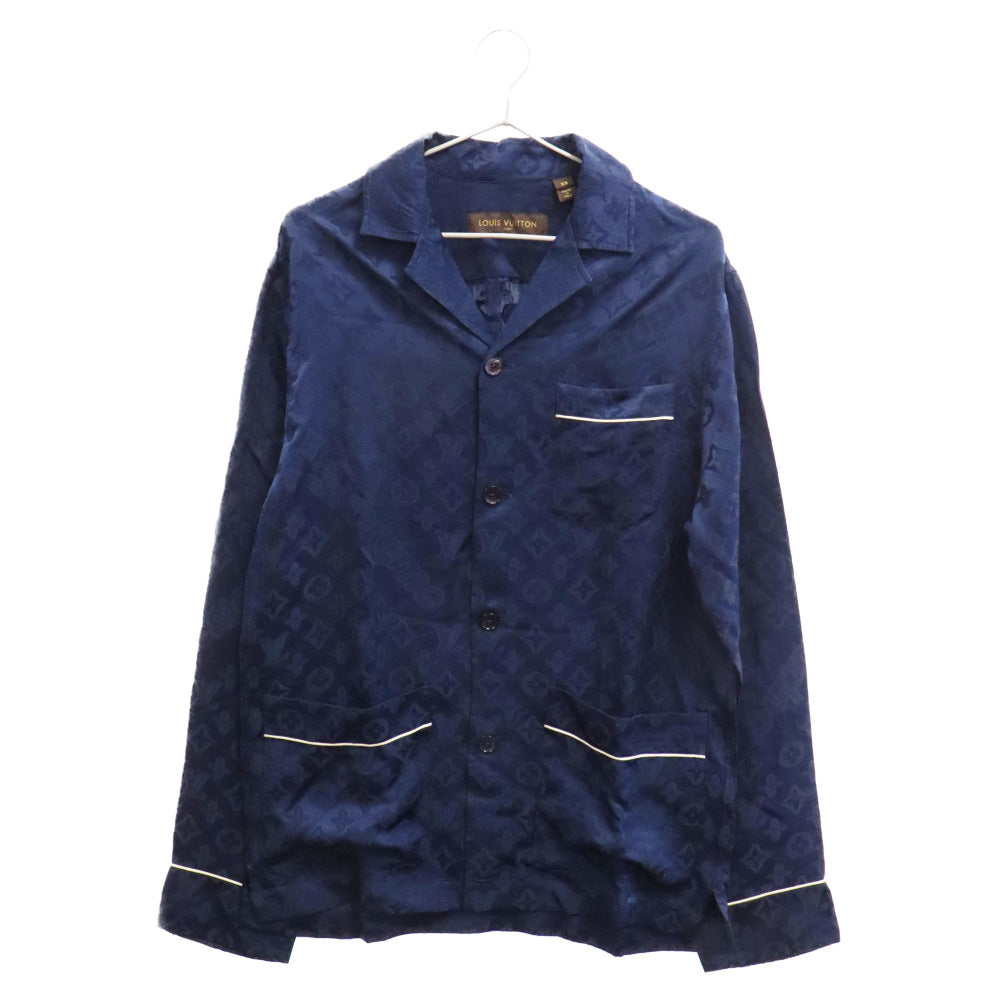 LOUIS VUITTON(ルイヴィトン) ×SUPREME 17AW Jacquard Silk Pajama Shirt ジャガードシルクパジャマ長袖シャツ ネイビー