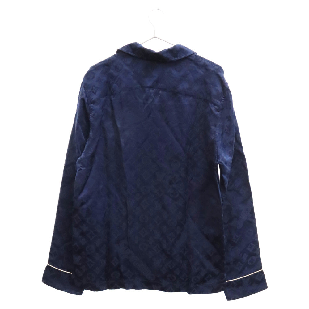 LOUIS VUITTON(ルイヴィトン) ×SUPREME 17AW Jacquard Silk Pajama Shirt ジャガードシルクパジャマ長袖シャツ ネイビー