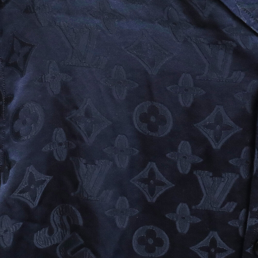 LOUIS VUITTON(ルイヴィトン) ×SUPREME 17AW Jacquard Silk Pajama Shirt ジャガードシルクパジャマ長袖シャツ ネイビー