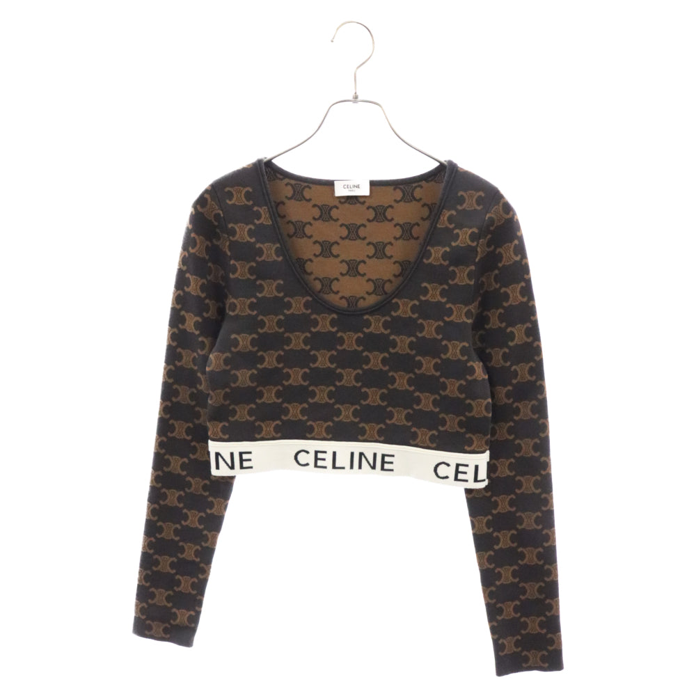 CELINE(セリーヌ) 23SS Triomphe Crop Top Cut And Sew 2AG03916Tトリオンフ クロップ トップ長袖Tシャツカットソー レディース ブラウン