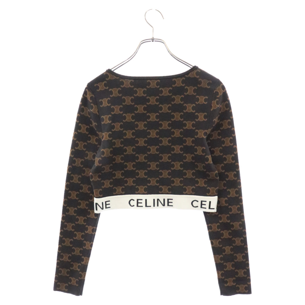 CELINE(セリーヌ) 23SS Triomphe Crop Top Cut And Sew 2AG03916Tトリオンフ クロップ トップ長袖Tシャツカットソー レディース ブラウン