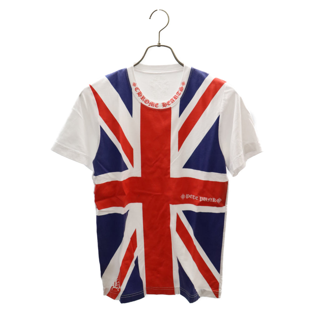 CHROME HEARTS(クロムハーツ) CH T-SHRT 1 ユニオンジャックプリントネックロゴ半袖Tシャツ ホワイト/ブルー/レッド