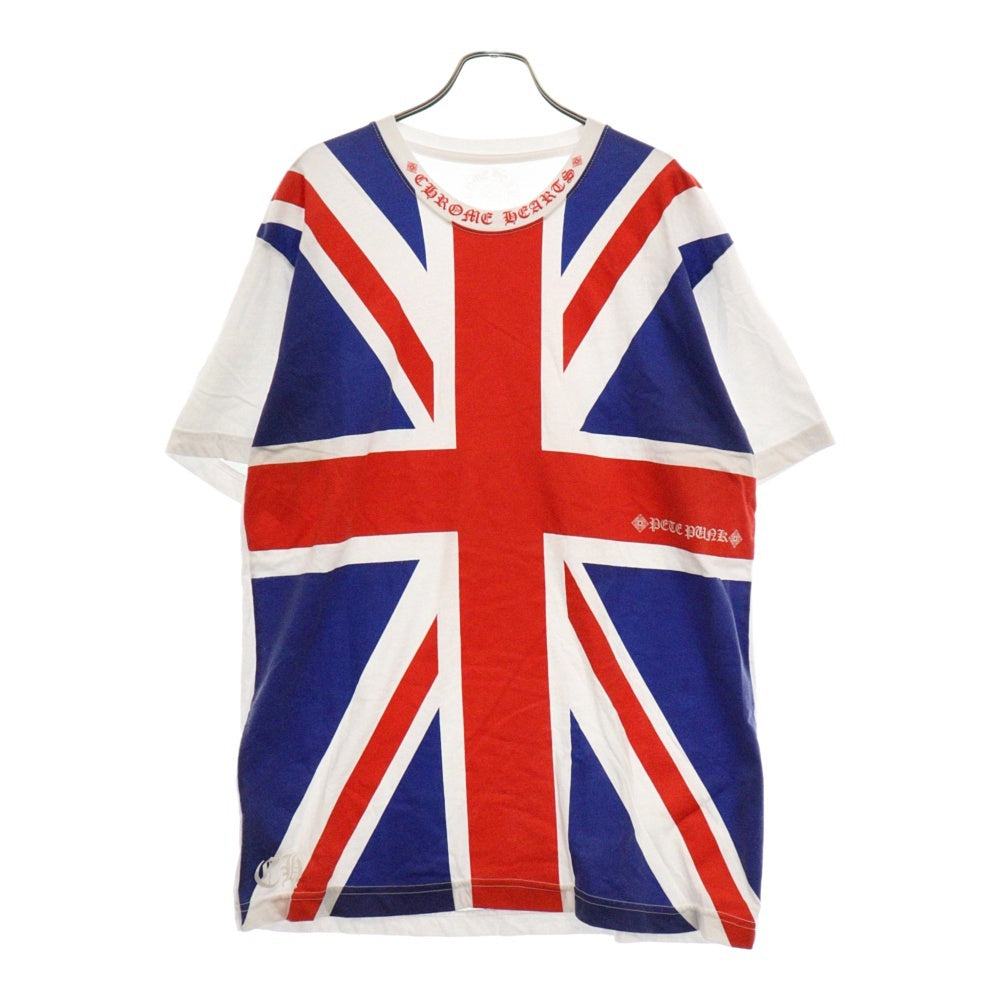 CHROME HEARTS(クロムハーツ) CH T-SHRT 1 ユニオンジャックプリントネックロゴ半袖Tシャツ ホワイト/ブルー/レッド