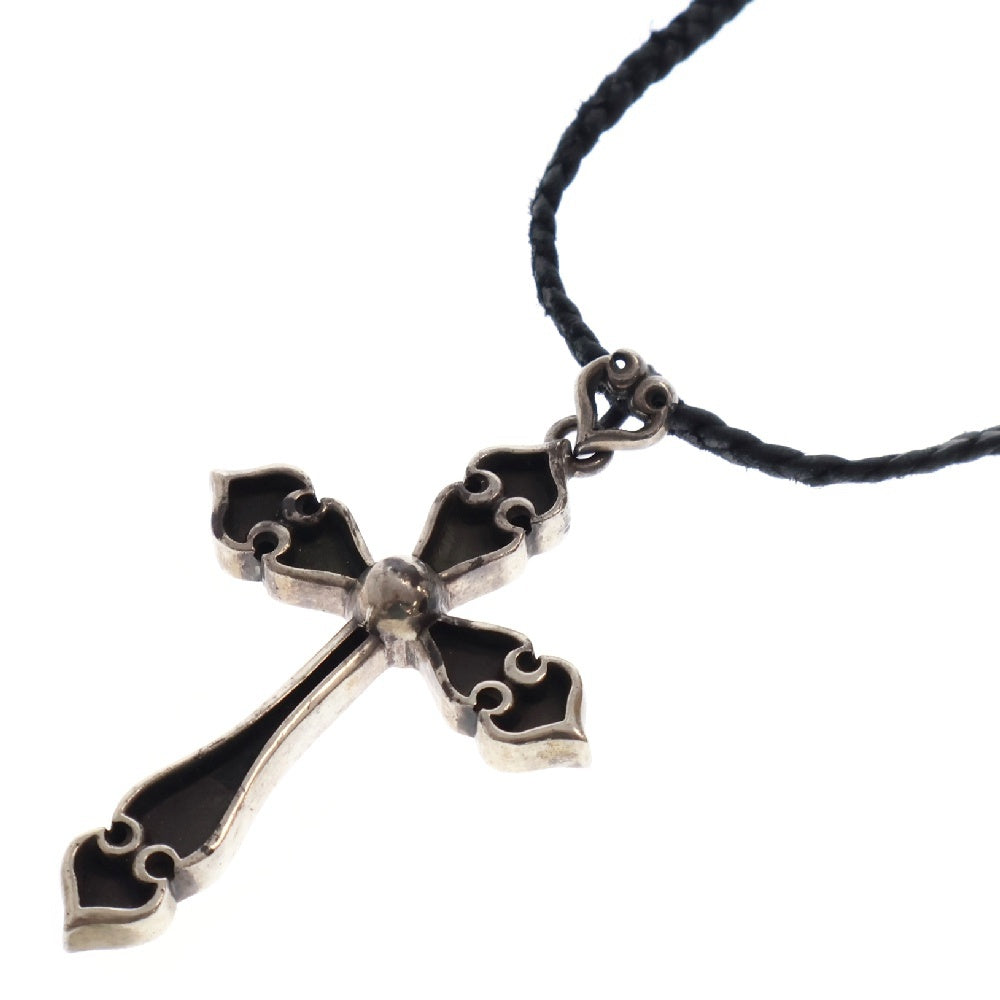 CHROME HEARTS(クロムハーツ) LRG SPADE CROSS ラージスペードクロス ペンダント レザーブレイド Wボロチップ シルバーネックレス シルバー/ブラック
