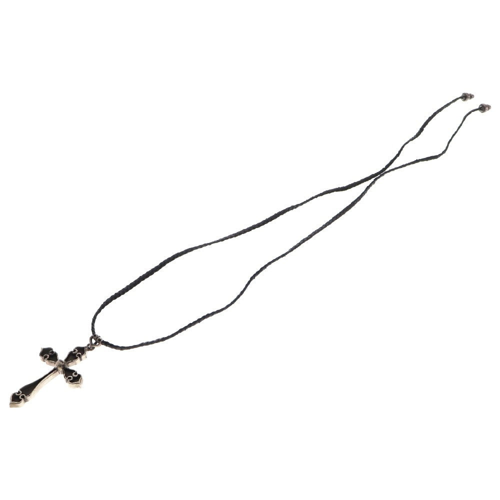 CHROME HEARTS(クロムハーツ) LRG SPADE CROSS ラージスペードクロス ペンダント レザーブレイド Wボロチップ シルバーネックレス シルバー/ブラック