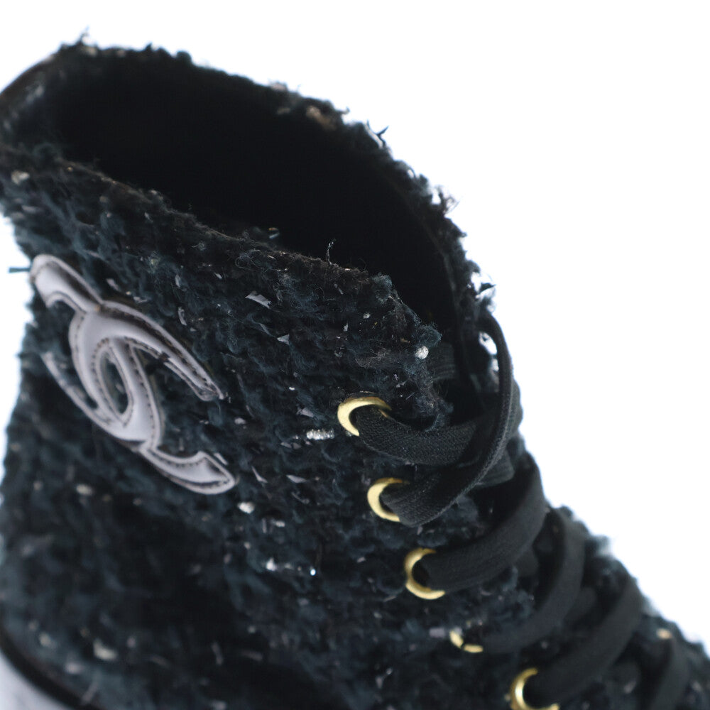 CHANEL(シャネル) ココマーク パール ツイード ショートブーツ ブラック/ブラウン37C G35154