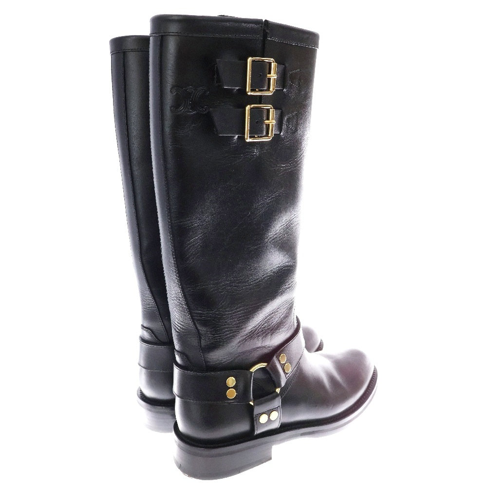CELINE(セリーヌ) バイエディスリマン ハーネス ミッドバイカー レザーブーツ レディース ブラック BE0249
