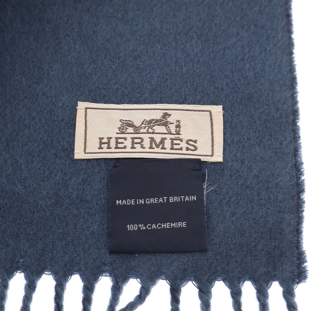HERMES(エルメス) レクトヴェルソ ロゴ刺繍 マフラー ネイビー/ブルー