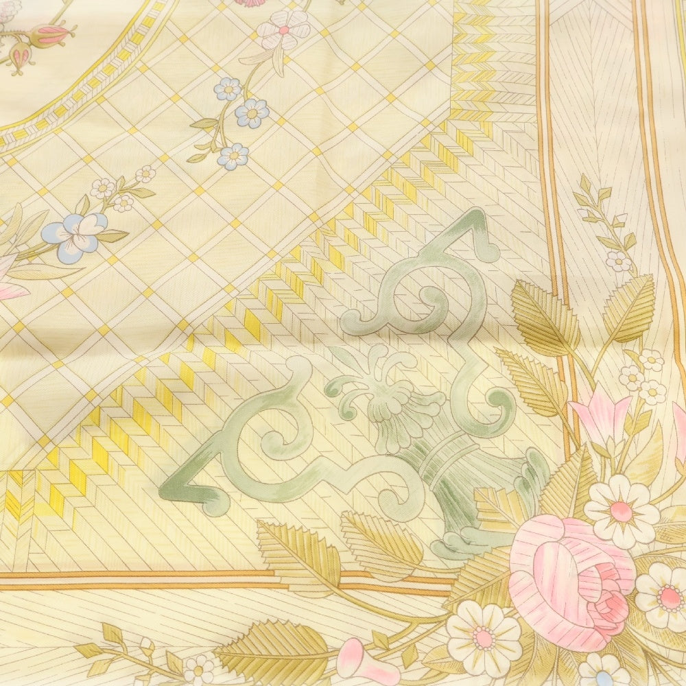 HERMES(エルメス) カレ90 Jeux de paille 花柄プリント 大判スカーフ イエロー