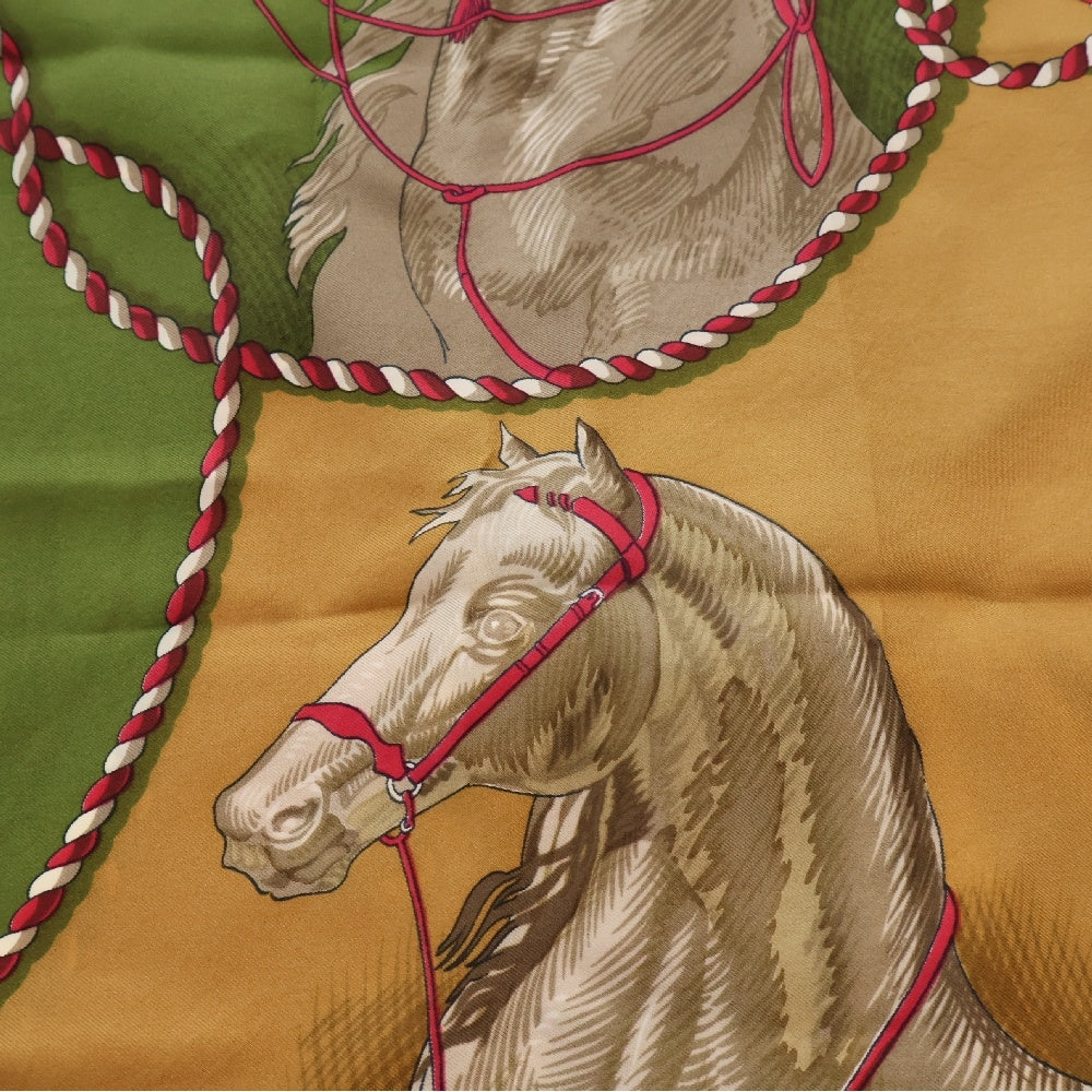 HERMES(エルメス) カレ90 Brides Legeres ホースプリント 大判スカーフ グリーン