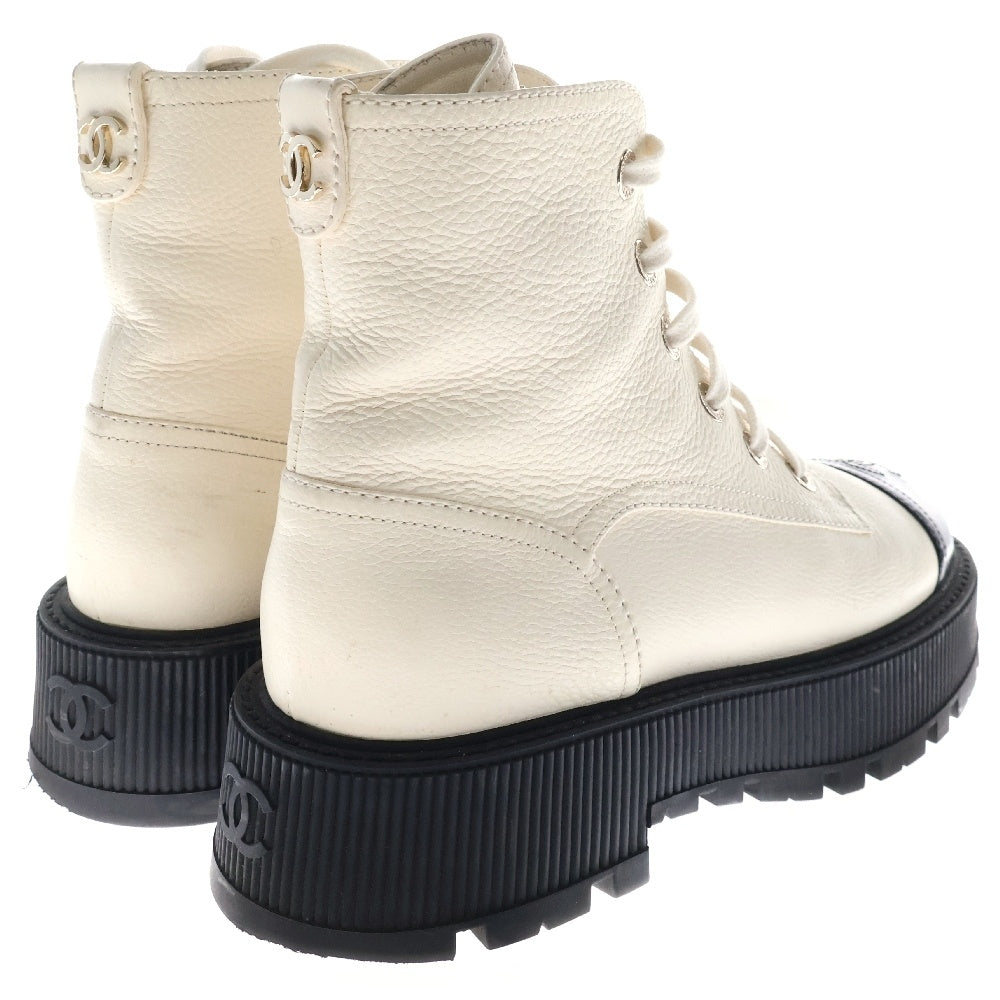 CHANEL(シャネル) CC LACE UP BOOT ココマーク レースアップ ブーツ ホワイト レディース G45124