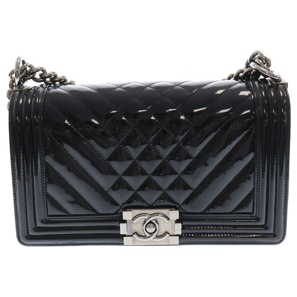 CHANEL(シャネル) ボーイシャネル ココマーク パテントレザー チェーンショルダーバッグ ブラック A90191