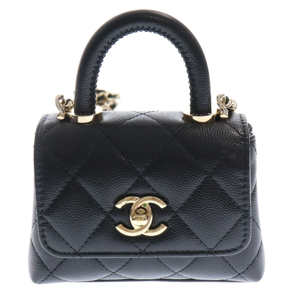 CHANEL(シャネル) マトラッセ ココマーク キャビアスキン 2WAY トップハンドル チェーンショルダーバッグ ブラック