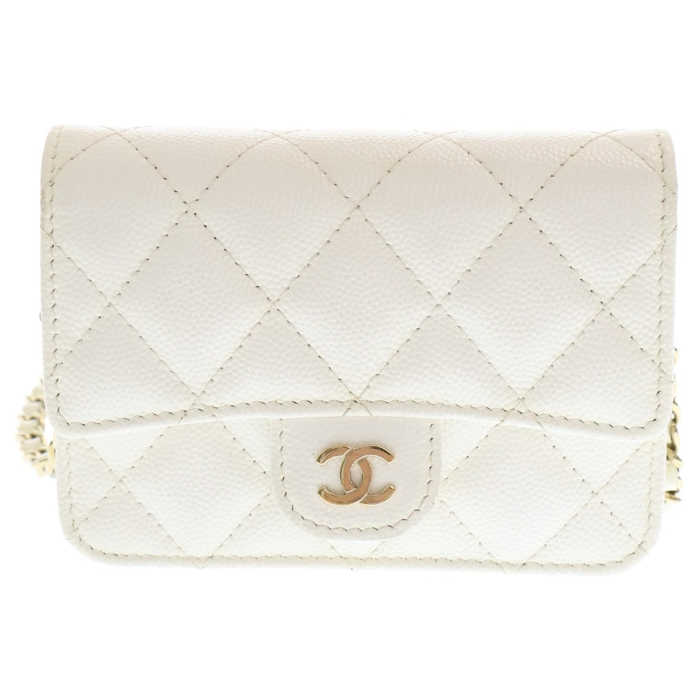 CHANEL(シャネル) マトラッセ ココマーク キャビアスキン チェーンウォレット レディース ホワイト